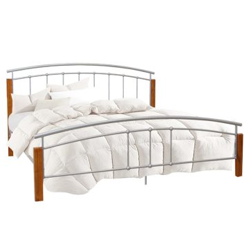 MIRELA Dupla ágy, égerfa/ezüst fém, 180x200