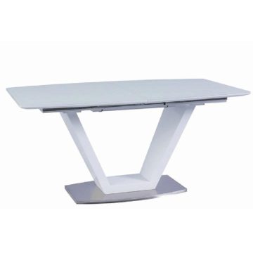   PERAK Étkezőasztal, nyitható, fehér extra magasfényű/acél, 160-220x90 cm