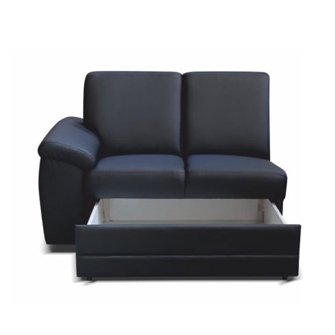 BITER 2- személyes kanapé rakodótérrel, textilbőr fekete, balos, 2 1B ZS