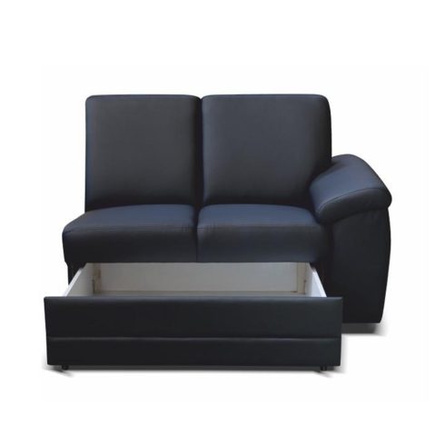 BITER 2- személyes kanapé támasztékokkal és rakodótérrel, textilbőr fekete, jobbos, 2 1B ZS