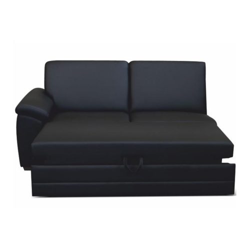 BITER 3-személyes kinyitható kanapé támasztékkal, textilbőr fekete, balos, 3 1B ZF