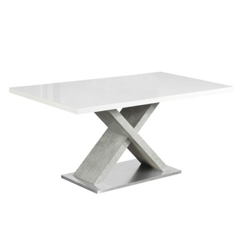 FARNEL Étkezőasztal, fehér magasfényű HG/beton, 160x90 cm