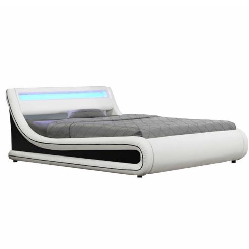 RGB Francia ágy LED világítással, fehér/fekete, 160x200, MANILA NEW
