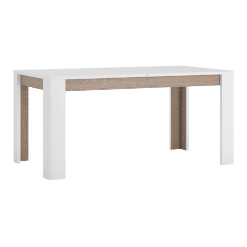 LYNATET Széthúzható étkezőasztal, fehér extra magasfényű HG/sonoma tölgy sötét trufla, 160-200x90 cm, TYP 75