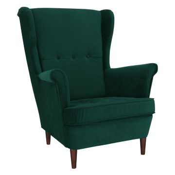 RUFINO Füles fotel, zöld/dió, 3 NEW